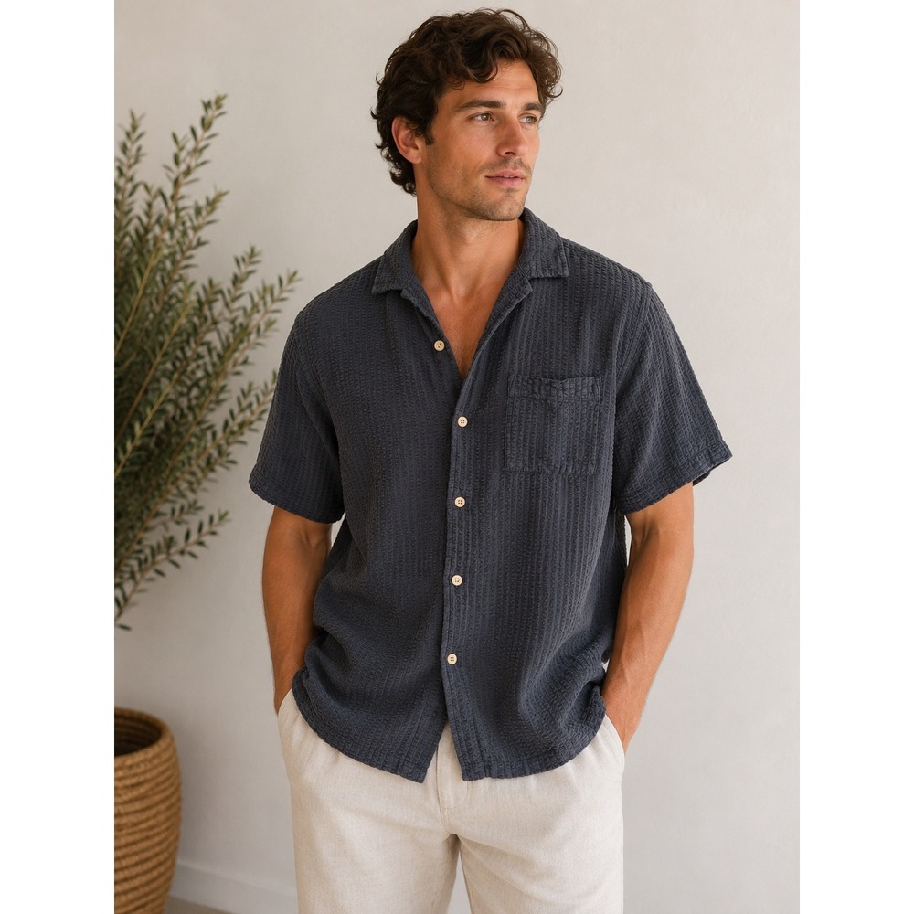 Common People Textured Cotton Button Down Shirt Preppy Coastal Quiet Luxury Chic